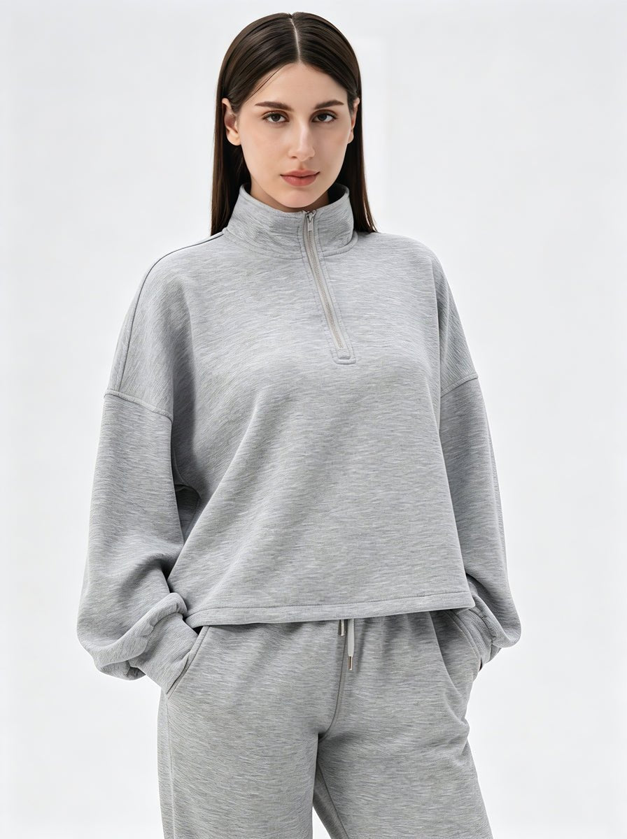 #Grey Casual Quarter Zip Pullover