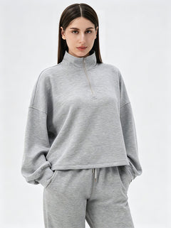 #Grey Casual Quarter Zip Pullover