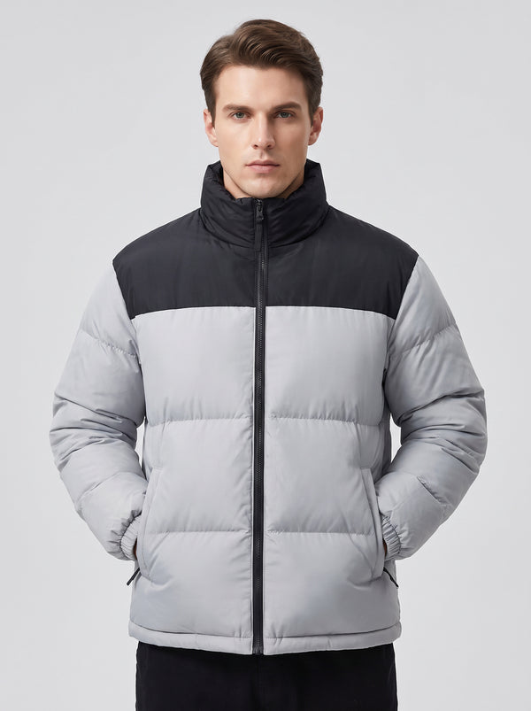#Grey Color Block Heated Quilted Jacket
