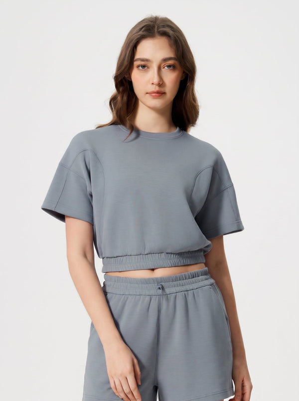 #Grey Cropped Air Layer Sweatshirt Tee