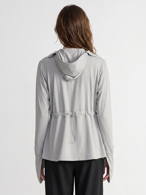 #Grey Finger Sleeve UV Protection Jacket of back view