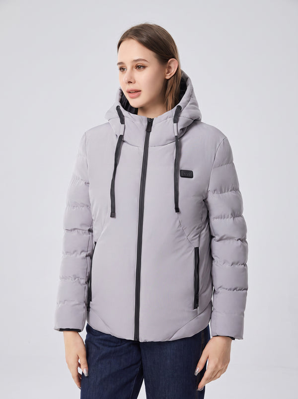 #Grey Heated Hooded Padded Jacket