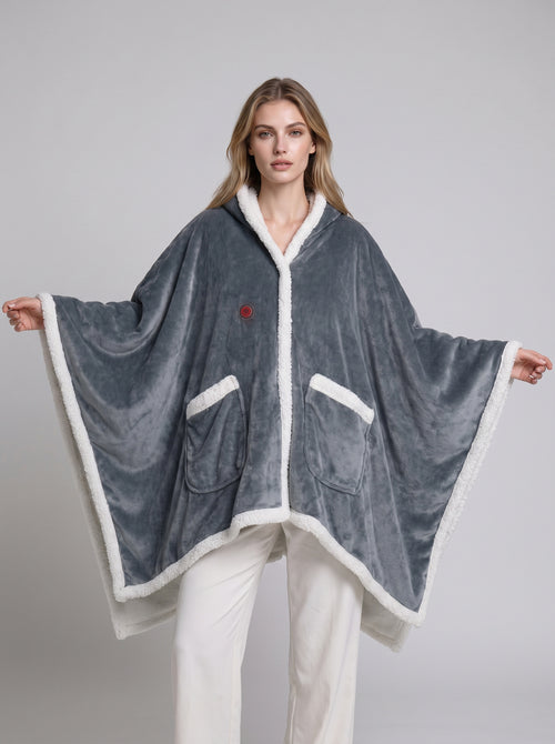 #Grey Heated Hooded Wearable Blanket