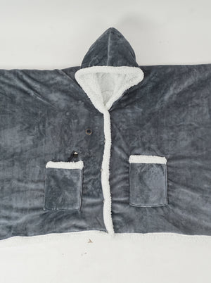 #Grey Heated Hooded Wearable Blanket Flat Showcase