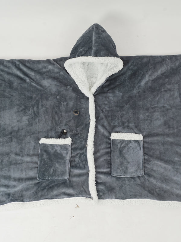 #Grey Heated Hooded Wearable Blanket Flat Showcase