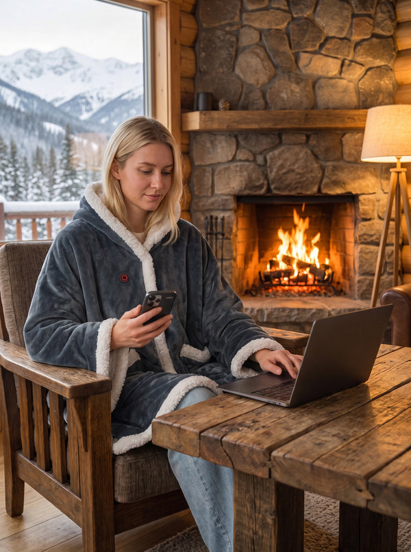 #Grey Heated Hooded Wearable Blanket for Home Office
