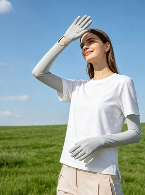 #Grey Ice silk long sun protection gloves