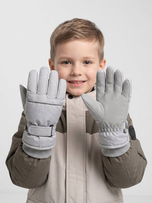 #Grey Kids Thermal Ski Gloves