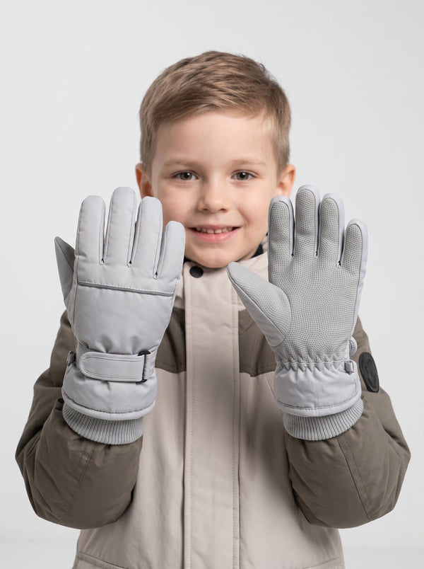 #Grey Kids Thermal Ski Gloves