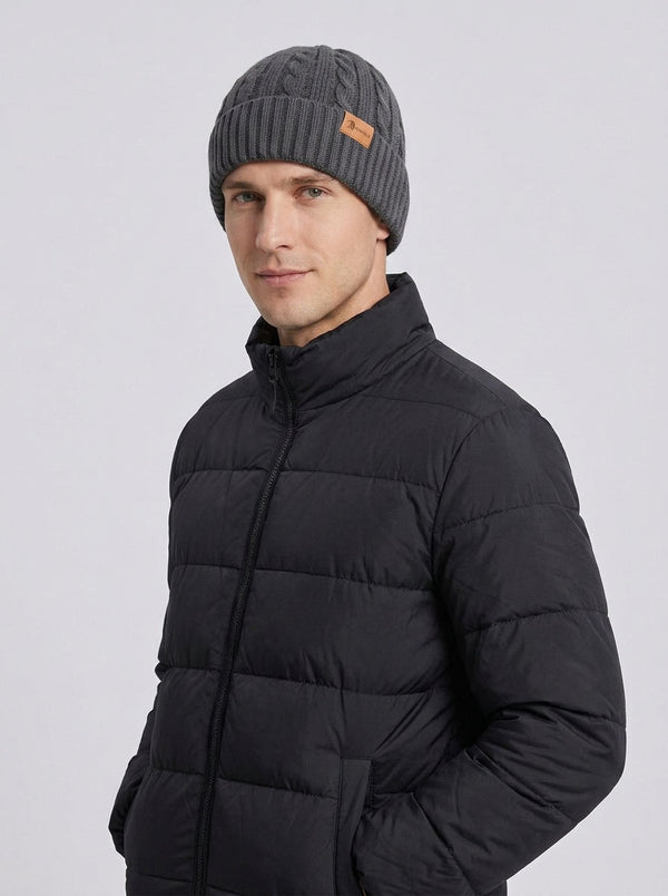#Grey Men Cable Knit Beanie Hat