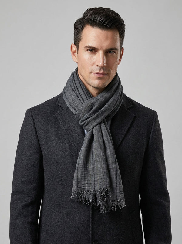 #Grey Men Striped Cotton Linen Scarf