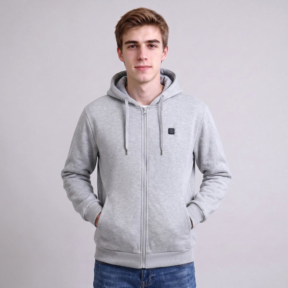 #Grey Mens Heated Zip Up Hoodie