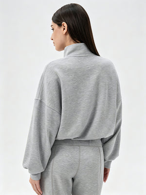 #Grey Quarter Zip Pullover of back view