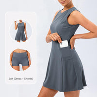 Grey Tennis Dress Two-Piece Set 