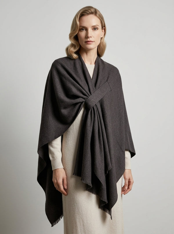 #Grey Women Fringe Poncho Shawl Wrap Cape Scarf