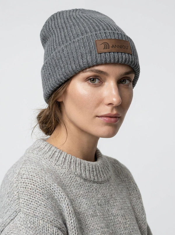 #Grey Women Korean  Ear Flap Knit Beanie Hat