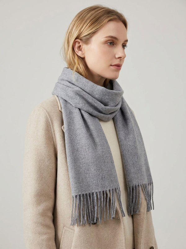 #Grey Women Solid Cream Herringbone Woven Scarf
