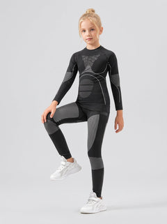 #Greyblack Girl Compression Ski Base Layer Set