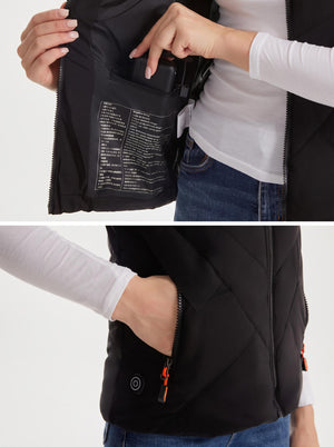 Heated Vest Inner Battery Pocket & Outer Zipper Pockets Detail