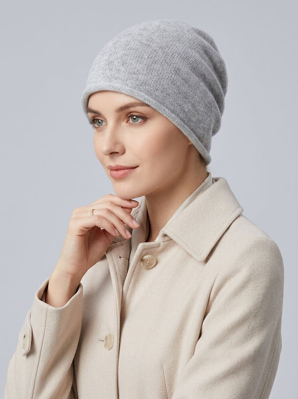 #HeatherGrey  Women Pure Cashmere Slouchy Beanie Hat
