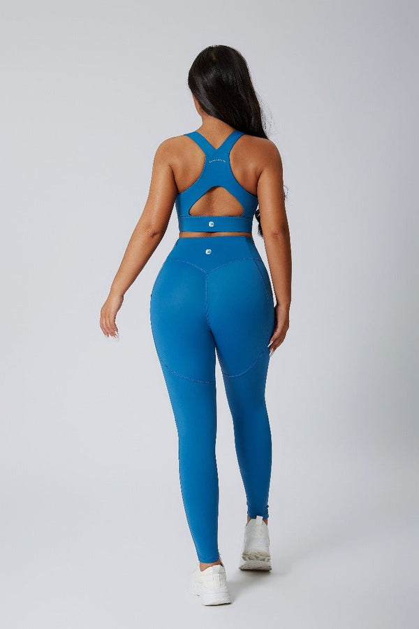 #Blue Anniou Back High Waist Butt Lifting Leggings and Racer Back top by Anniou