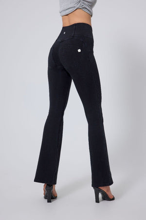 women's #black High Waist Straight Flare Jeans butt lifting design by Anniou