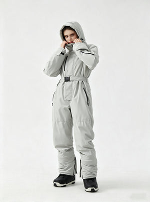 #lightgrey Hooded Wind Resistant Ski Suit 