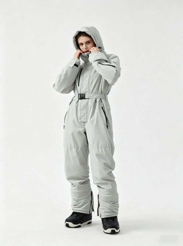 #lightgrey Hooded Wind Resistant Ski Suit 