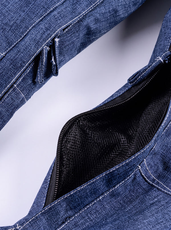 Inner thigh breathable zipper design with #denimblue Denim Ski Bib Pants 