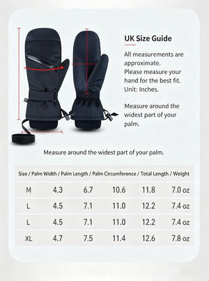 Insulated Winter Snowboard Mittens size guide