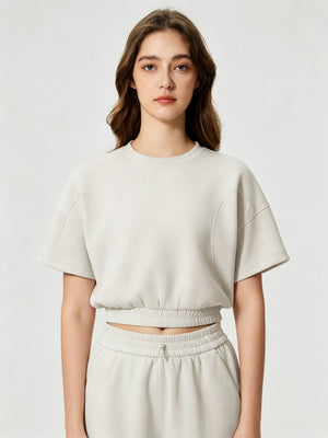 #Ivory Cropped Sports Sweatshirt Tee