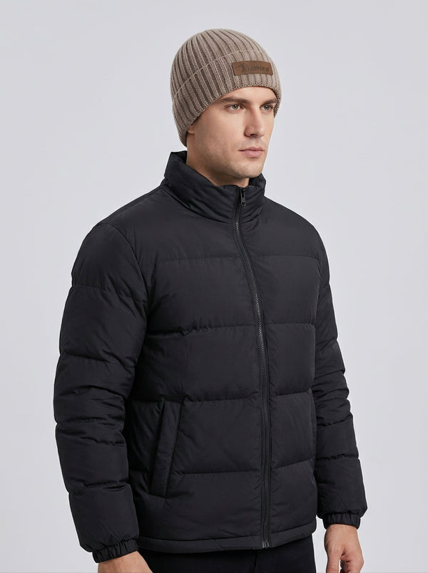 #Khaki Men Rib Knit Beanie Hat