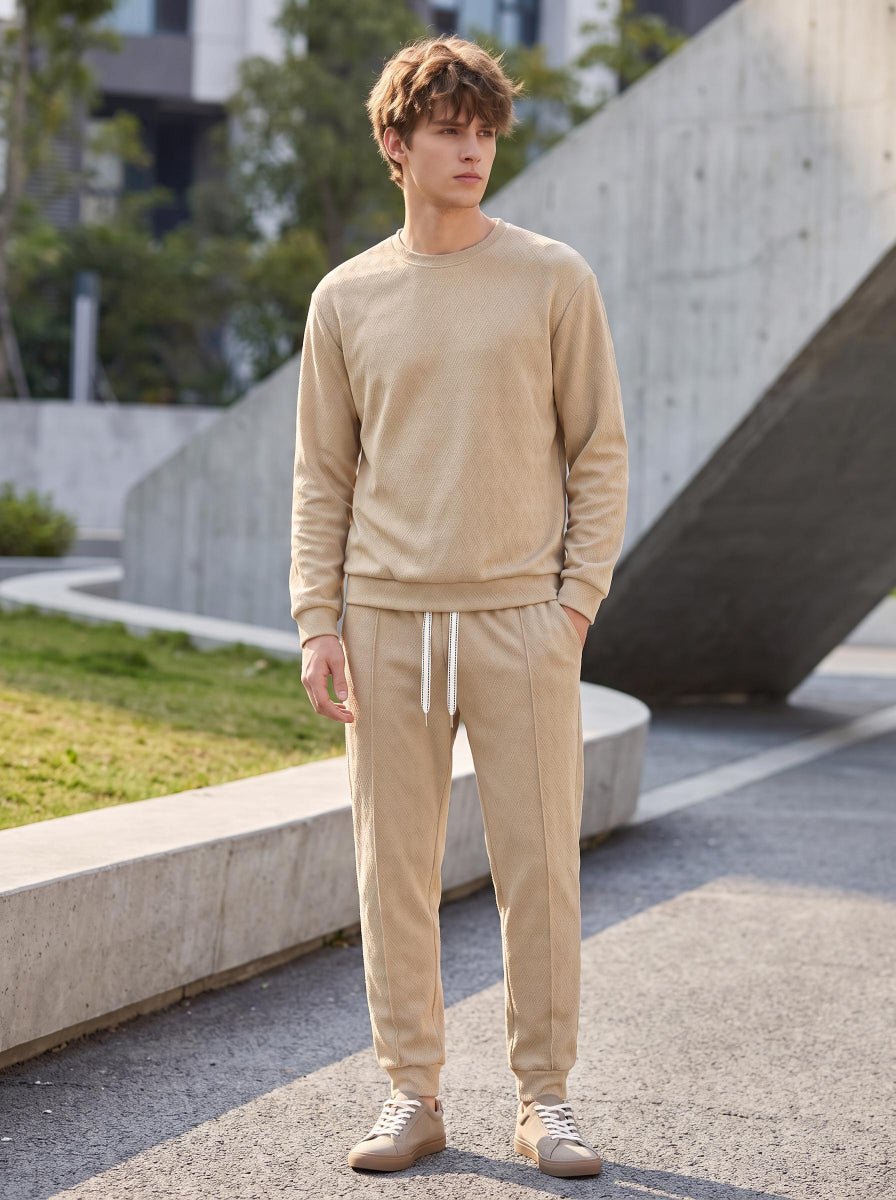 #Khaki Men's Sweatshirt & Trouser Set