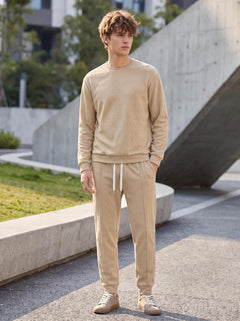 #Khaki Men's Sweatshirt & Trouser Set