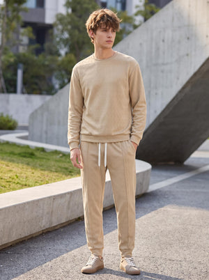 #Khaki Men's Sweatshirt & Trouser Set
