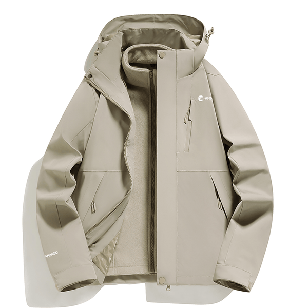 Khaki Waterproof 3 in 1 Fleece Jacket by Anniou 