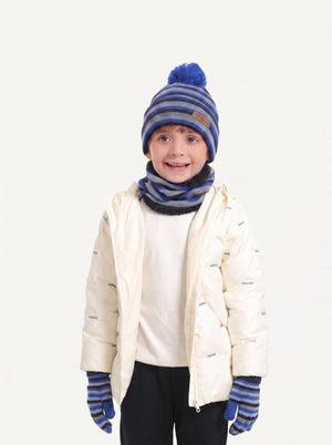 #Lakeblue Kids Striped Knit Hat Scarf Mittens  Set
