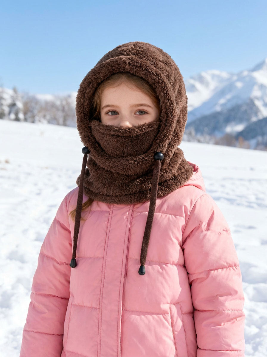 #Brown Kids Plush Balaclava Hat