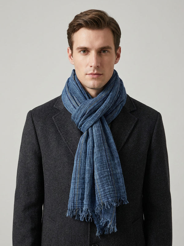 #Lakeblue Men Striped Cotton Linen Scarf
