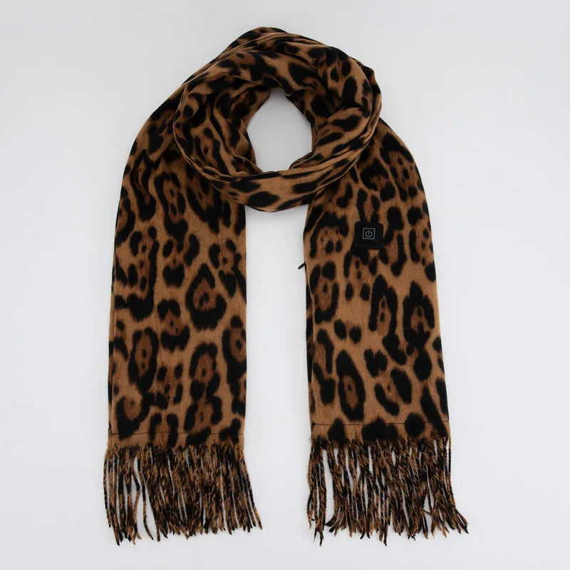 Leopard print Long Heated Scarve with Fringes
