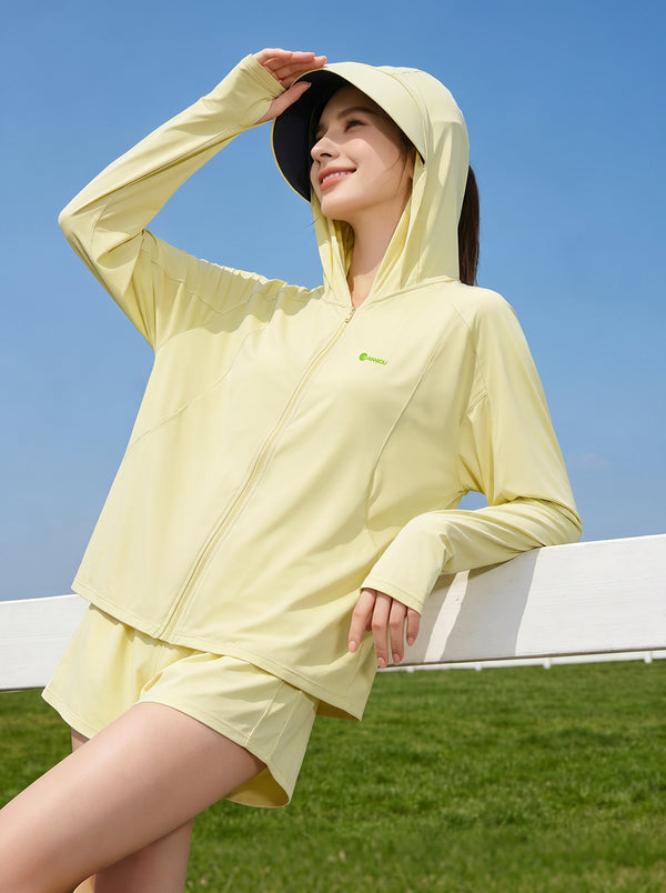#LightGreen Womens Black Coated Cape UV Protection Jacket
