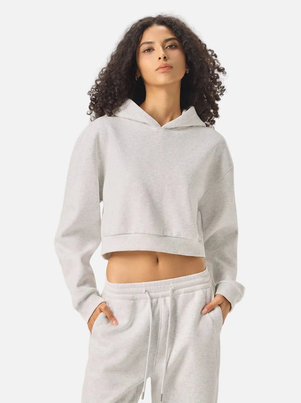 Womens #Lightgrey Cropped Boxy Heavyweight Hoodie
