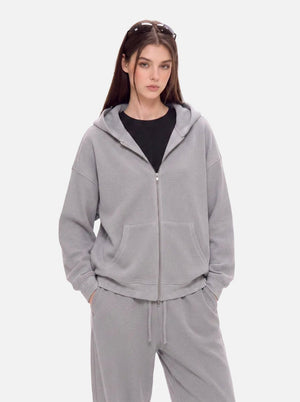 #Lightgrey Waffle Zip Up Hoodie