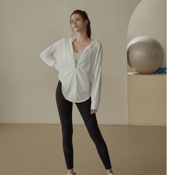 Lightweight Breathable #White Hooded Zip up Top