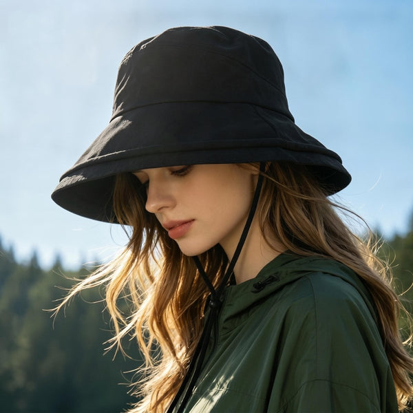 #Black Lightweight Wide Brim Sun Hat 