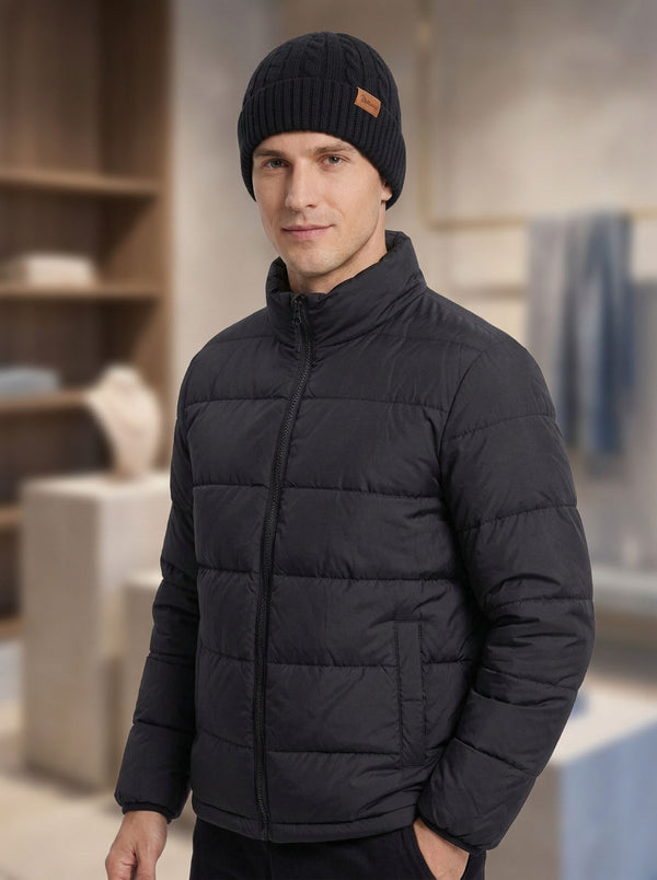 #Black Men Cable Knit Beanie Hat