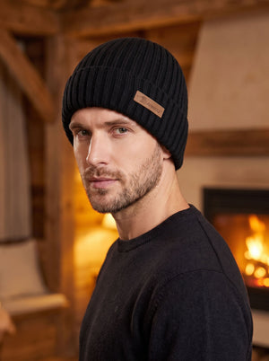 #Black Men Rib Knit Beanie Hat