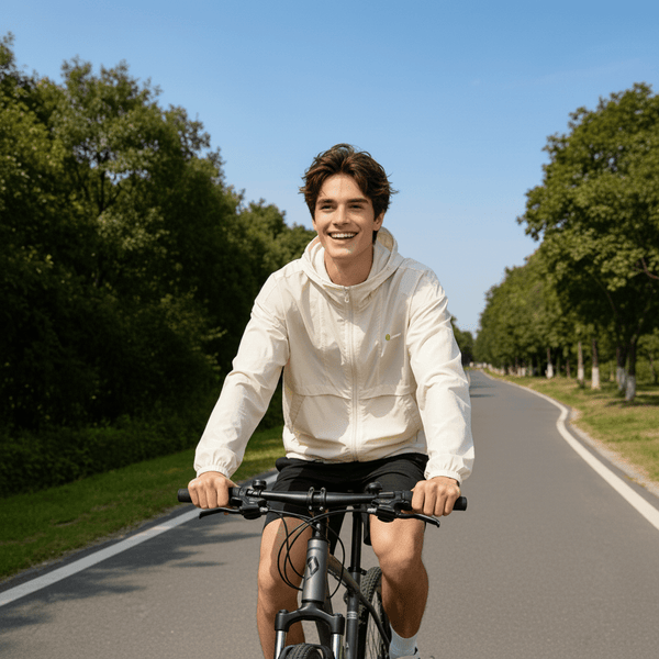 Men #beige cycling Hooded Full Zip Top