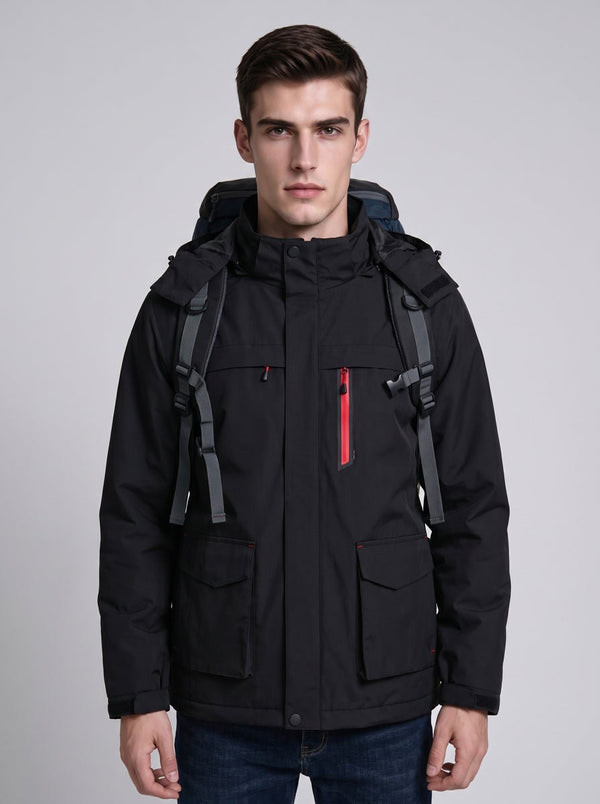 Mens 3 area #Black Heated Outdoor Jacket