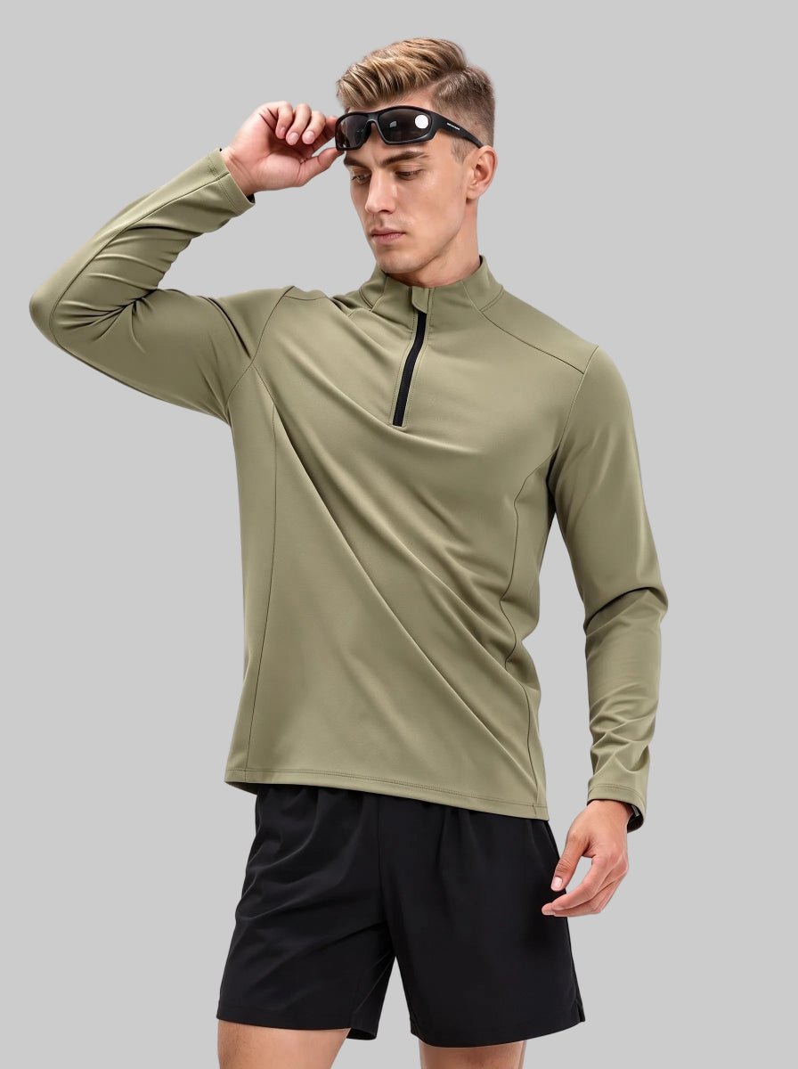 Men's #ArmyGreen Long Sleeve Quarter Zip  Sweatshirt